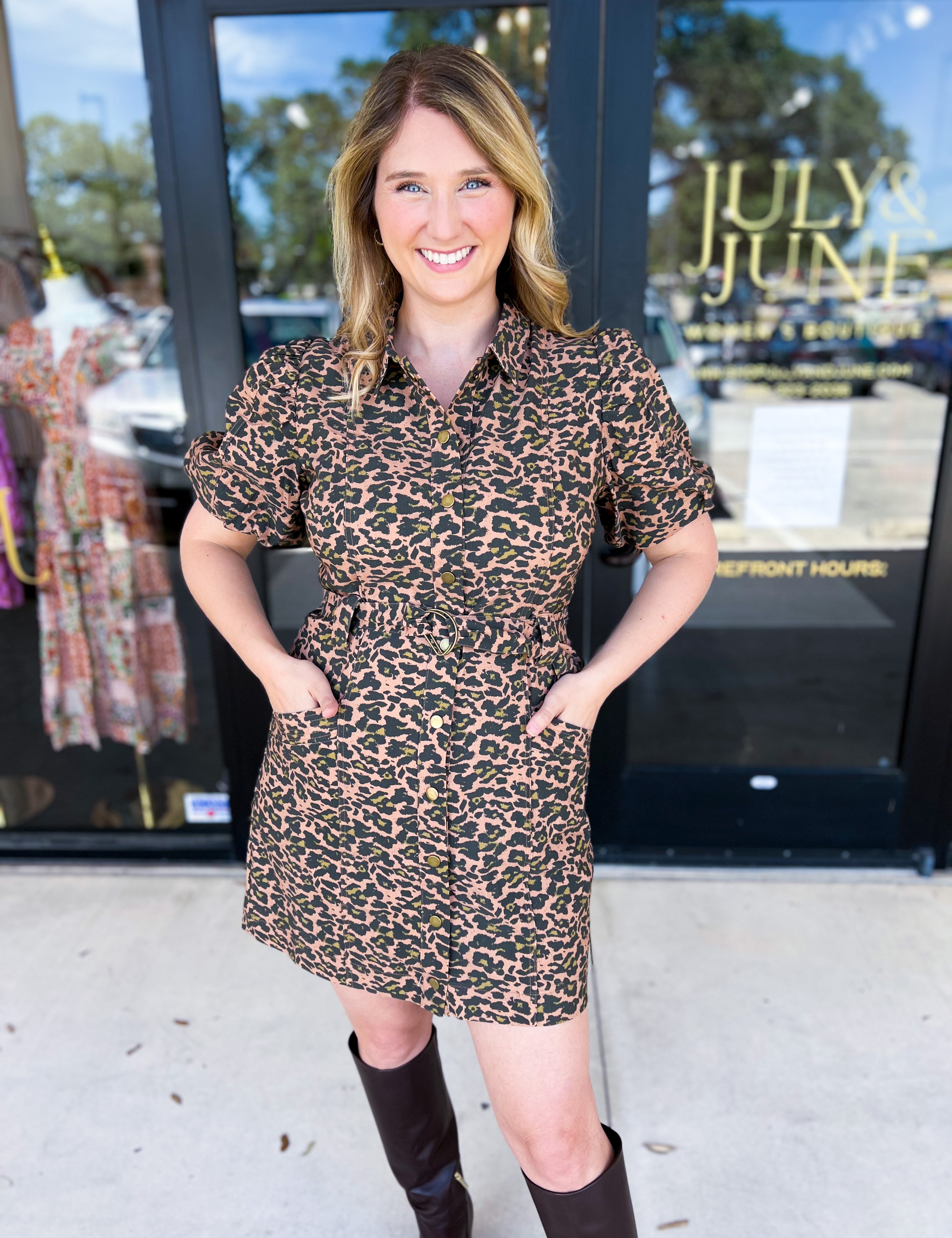 Olive Leopard Mini Dress-510 Mini-FATE-July & June Women's Fashion Boutique Located in San Antonio, Texas