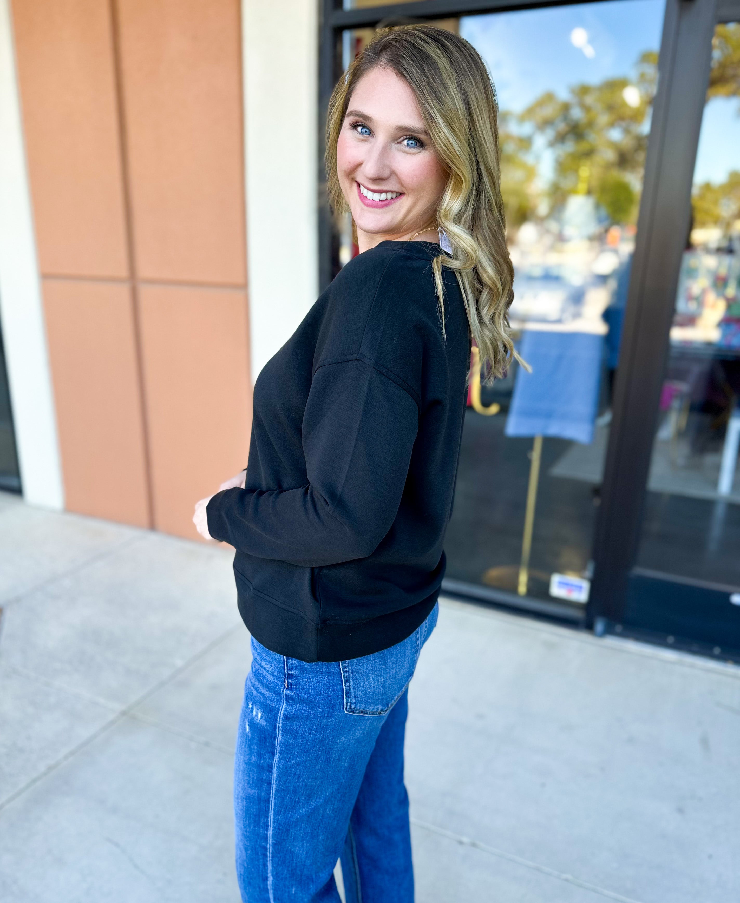 Mary Square - Hazel Long Sleeve - Black-210 Casual Blouses-MARY SQUARE-July & June Women's Fashion Boutique Located in San Antonio, Texas