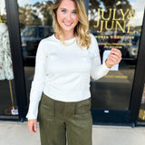 Long Sleeve Sweater Top - Cream-230 Sweaters/Cardis-ENTRO-July & June Women's Fashion Boutique Located in San Antonio, Texas