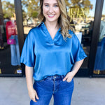 Pink Friday Doorbuster - Classic Satin Blouse - Blue - ONLINE-PINK FRIDAY DOORBUSTERS-GLAM-July & June Women's Fashion Boutique Located in San Antonio, Texas