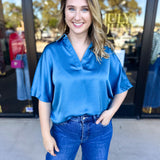 Pink Friday Doorbuster - Classic Satin Blouse - Blue - ONLINE-PINK FRIDAY DOORBUSTERS-GLAM-July & June Women's Fashion Boutique Located in San Antonio, Texas