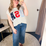 Lace USA Muscle Tee-210 Casual Blouses-PEACH LOVE-July & June Women's Fashion Boutique Located in San Antonio, Texas