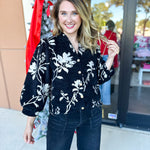 Ivory & Black Floral Blouse-200 Fashion Blouses-JODIFL-July & June Women's Fashion Boutique Located in San Antonio, Texas