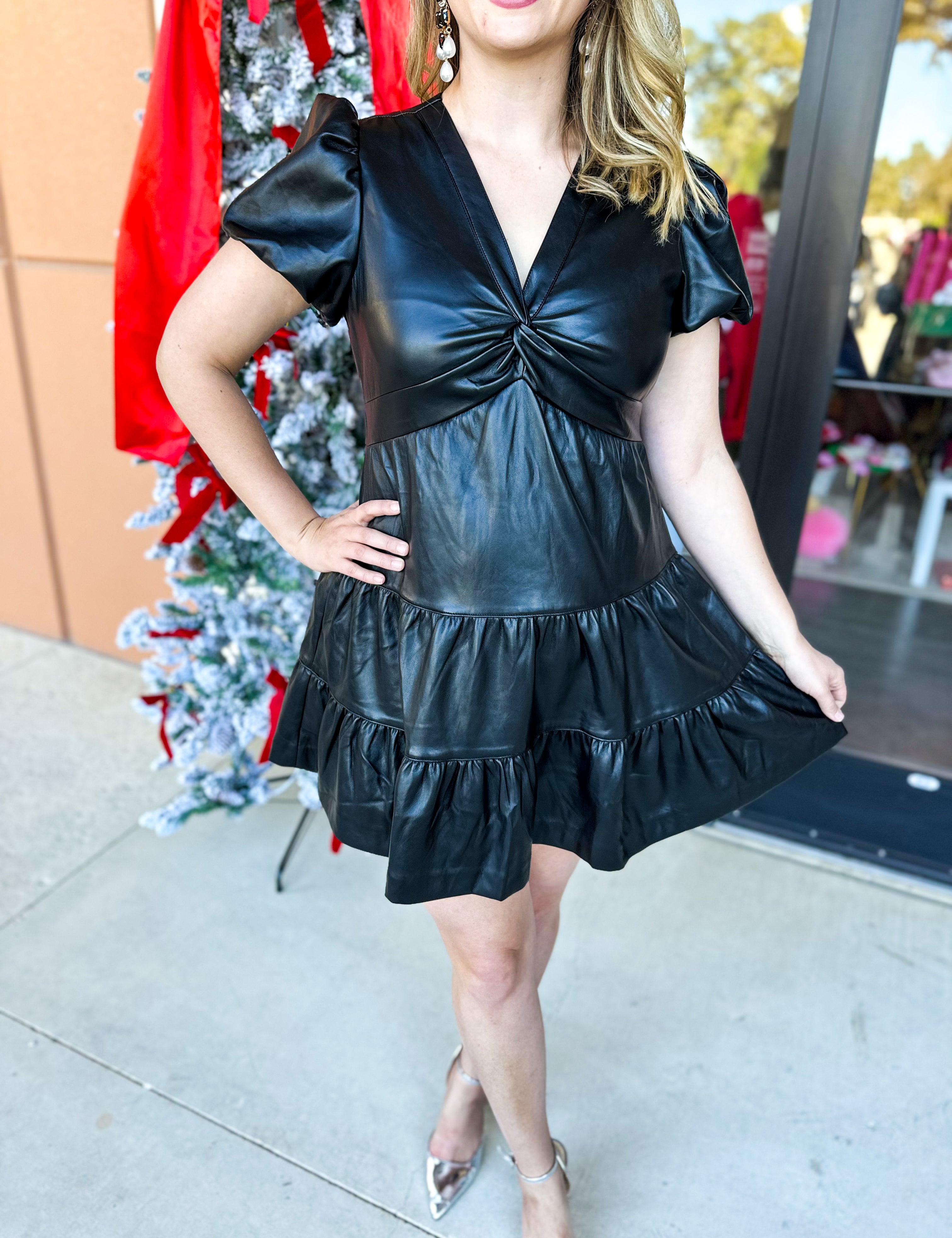 Talk of the Town Mini Dress - Black Faux Leather-510 Mini-SKIES ARE BLUE-July & June Women's Fashion Boutique Located in San Antonio, Texas