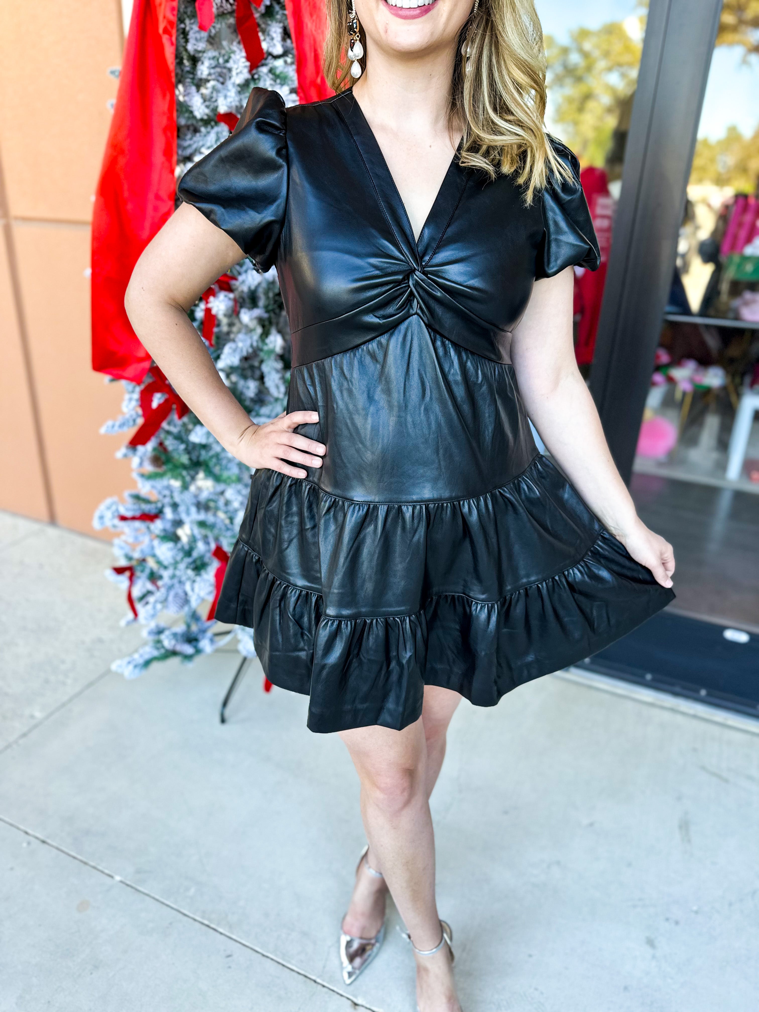 Talk of the Town Mini Dress - Black Faux Leather-510 Mini-SKIES ARE BLUE-July & June Women's Fashion Boutique Located in San Antonio, Texas