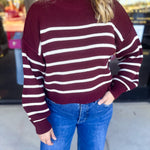 Pink Friday Doorbuster - Mock Neck Sweater Top - Burgundy - IN STORE-PINK FRIDAY DOORBUSTERS-BLU PEPPER-July & June Women's Fashion Boutique Located in San Antonio, Texas
