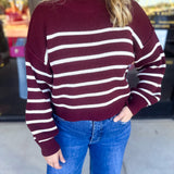 Pink Friday Doorbuster - Mock Neck Sweater Top - Burgundy - IN STORE-PINK FRIDAY DOORBUSTERS-BLU PEPPER-July & June Women's Fashion Boutique Located in San Antonio, Texas