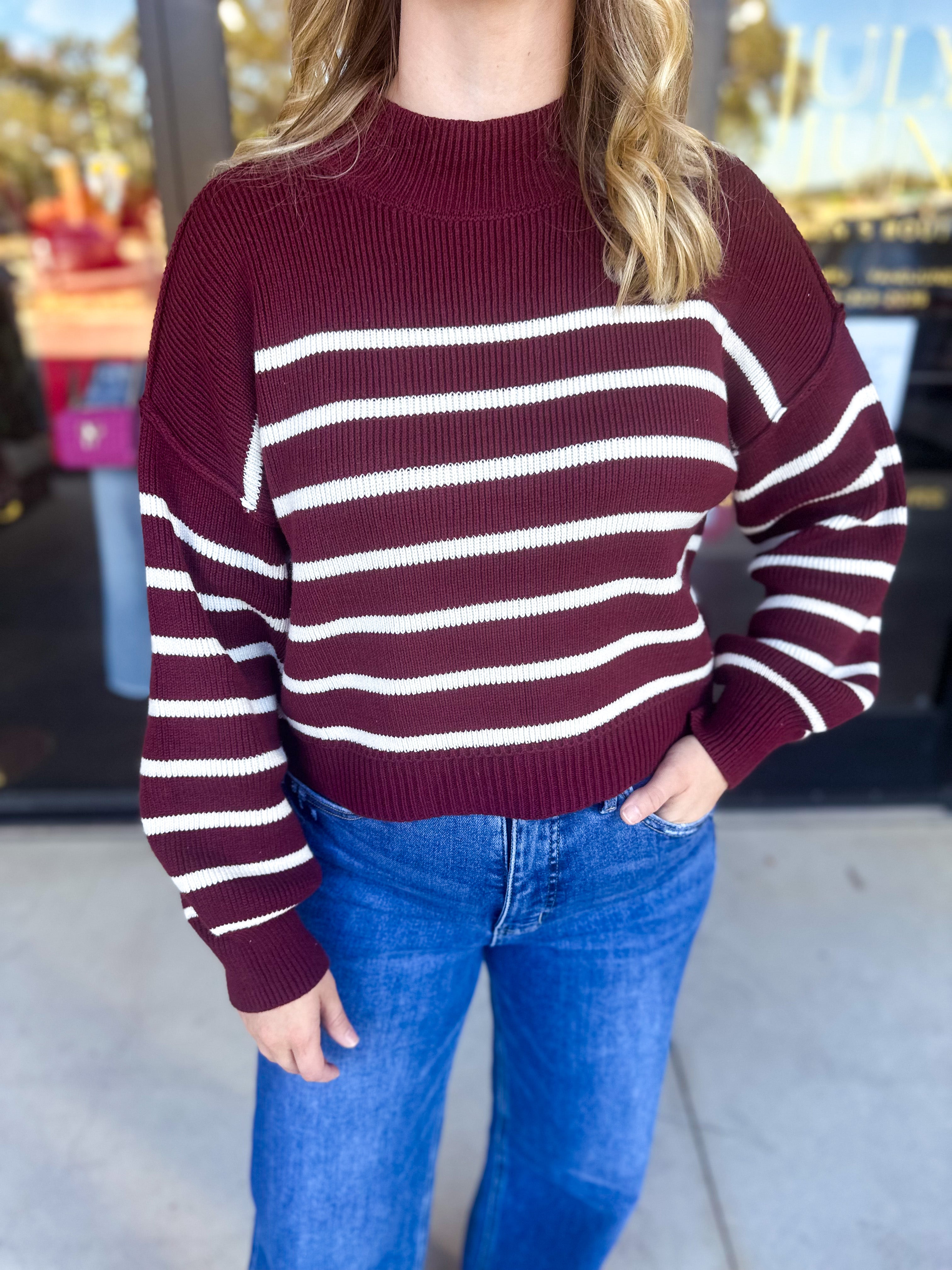Pink Friday Doorbuster - Mock Neck Sweater Top - Burgundy - IN STORE-PINK FRIDAY DOORBUSTERS-BLU PEPPER-July & June Women's Fashion Boutique Located in San Antonio, Texas