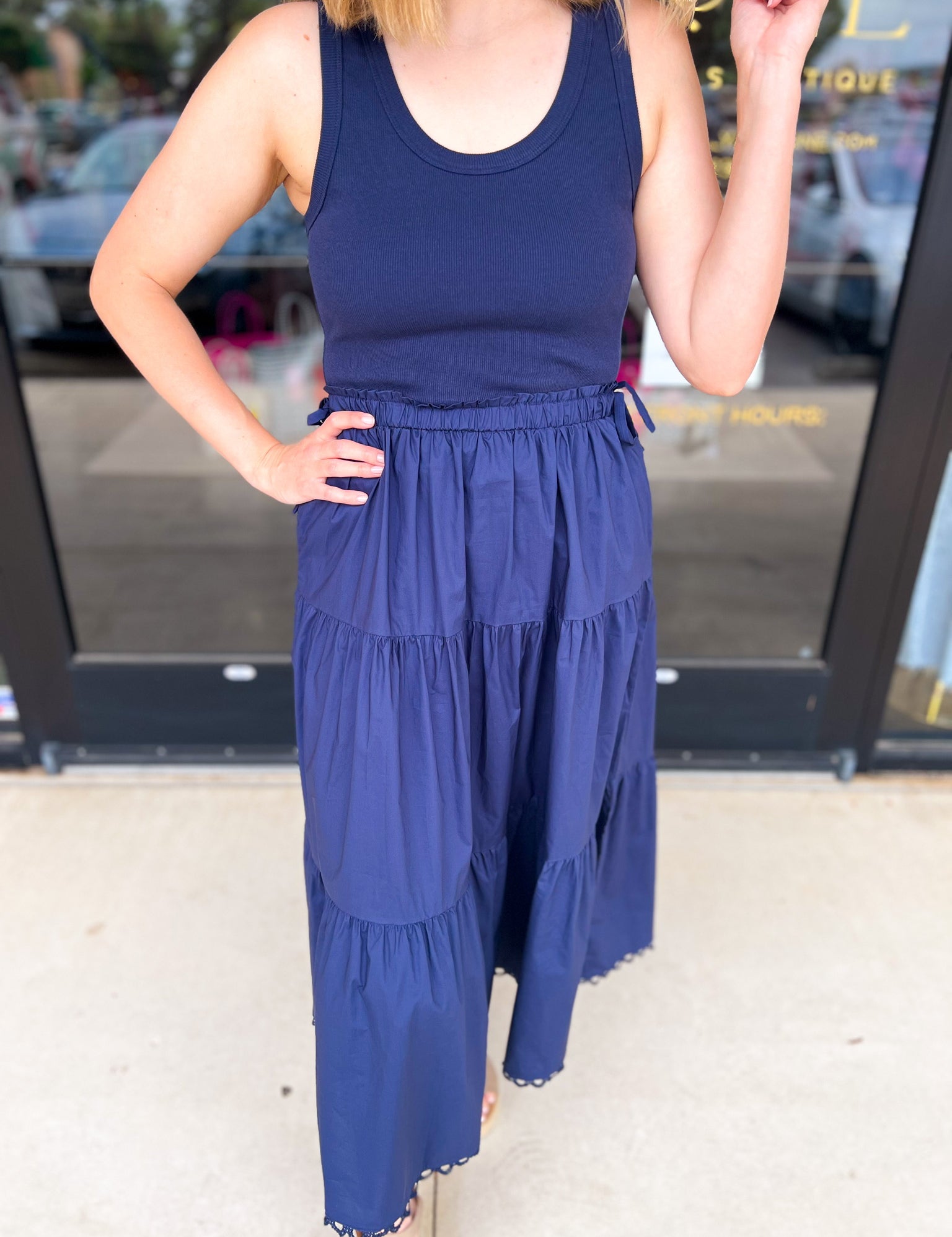 The Summertime Savvy Midi Dress - Navy-500 Midi-SKIES ARE BLUE-July & June Women's Fashion Boutique Located in San Antonio, Texas