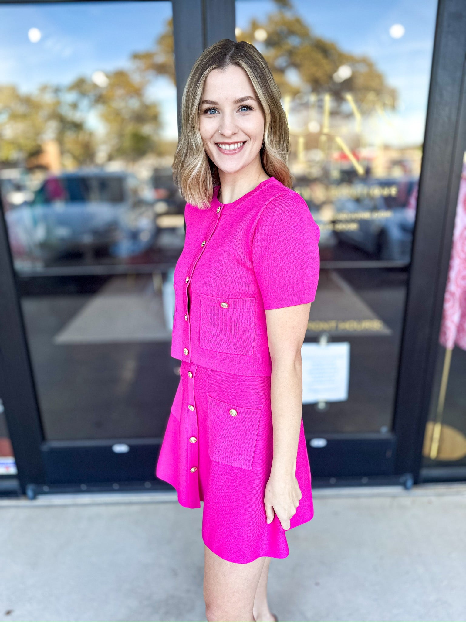 Posh Pink Short Sleeve Cardigan-230 Sweaters/Cardis-ENTRO-July & June Women's Fashion Boutique Located in San Antonio, Texas