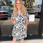 Black & White Abstract Mini Dress-510 Mini-PINCH-July & June Women's Fashion Boutique Located in San Antonio, Texas