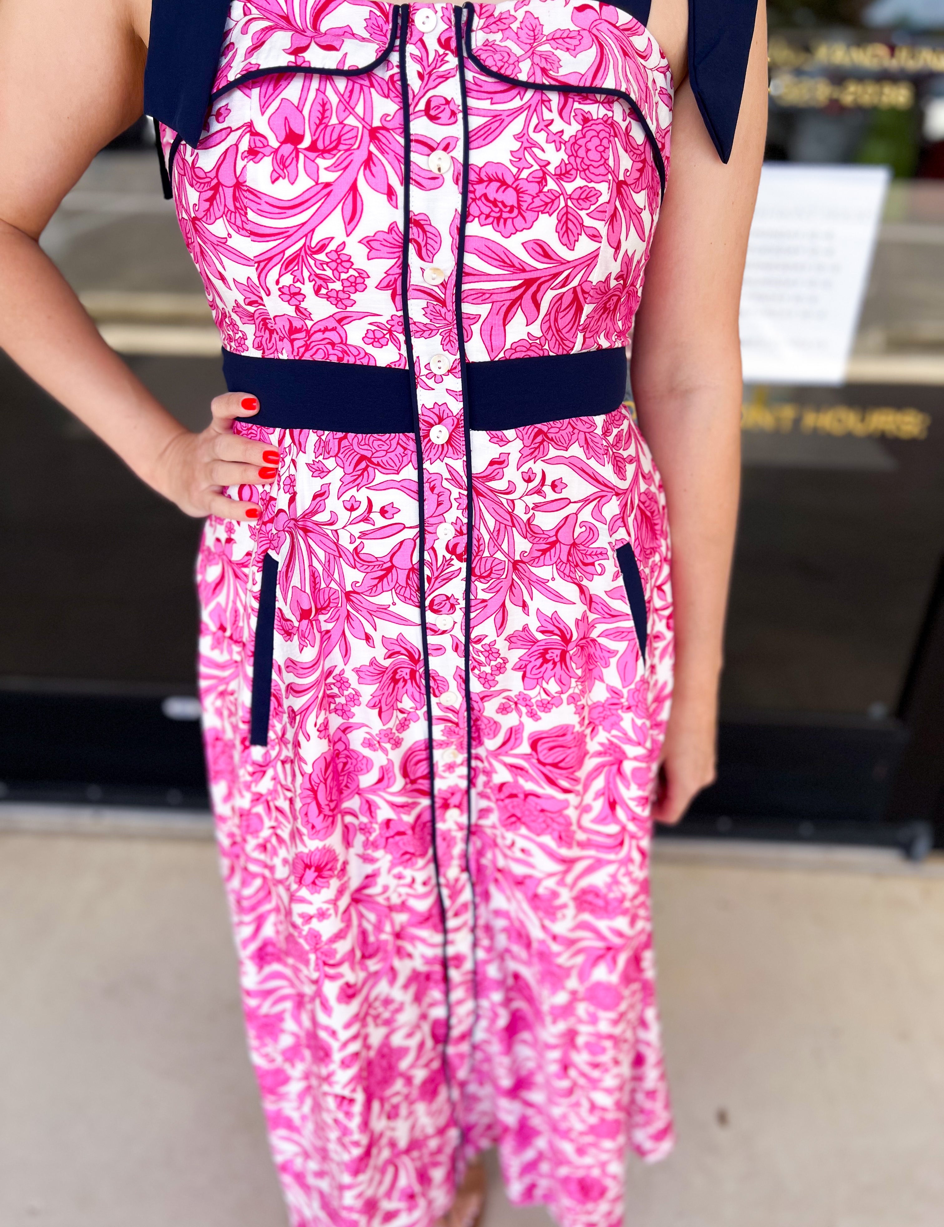Pink & Navy Prep Midi Dress-500 Midi-ENTRO-July & June Women's Fashion Boutique Located in San Antonio, Texas