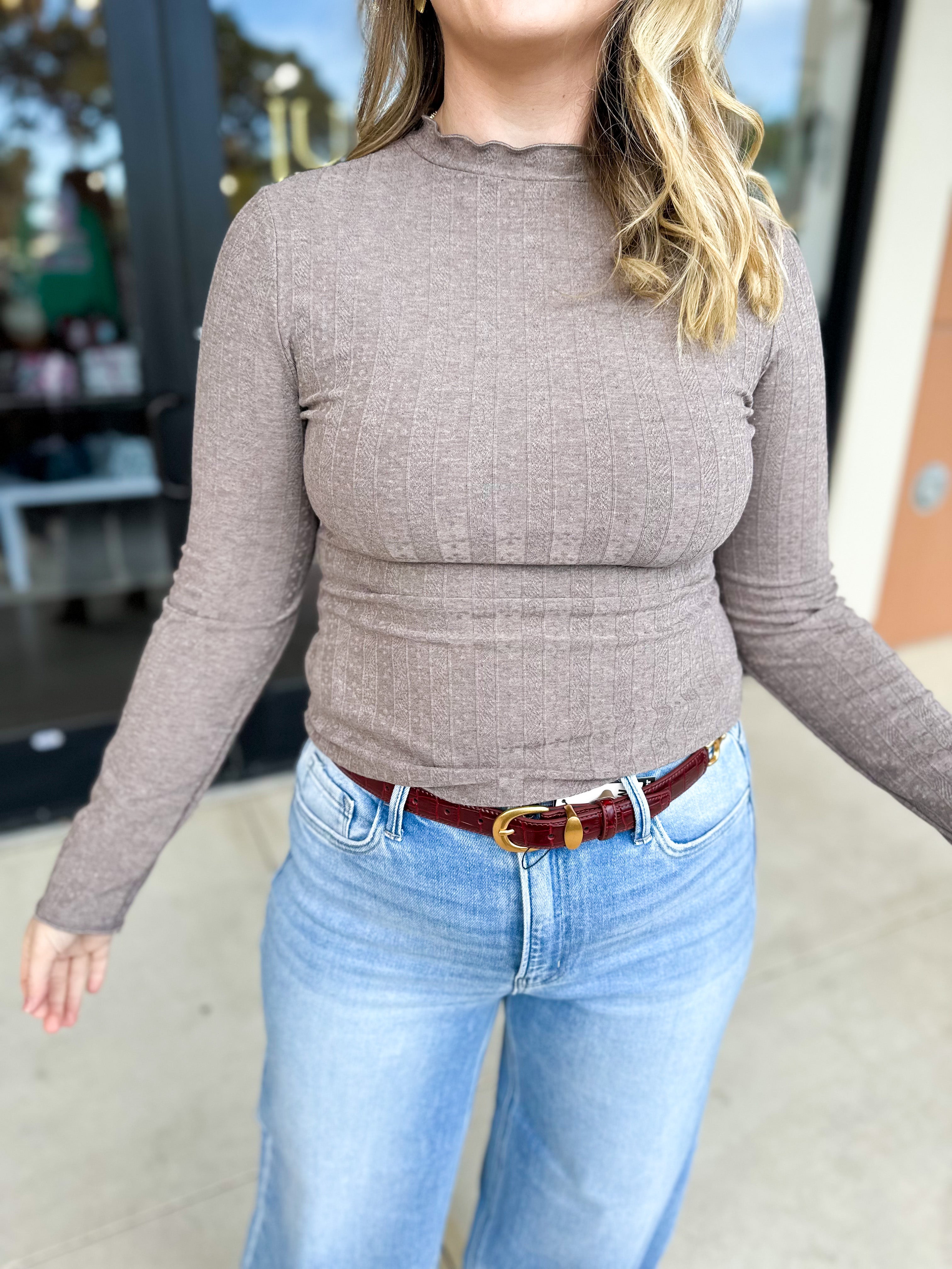 Kinsley Long Sleeve - Taupe-210 Casual Blouses-POLOGRAM-July & June Women's Fashion Boutique Located in San Antonio, Texas