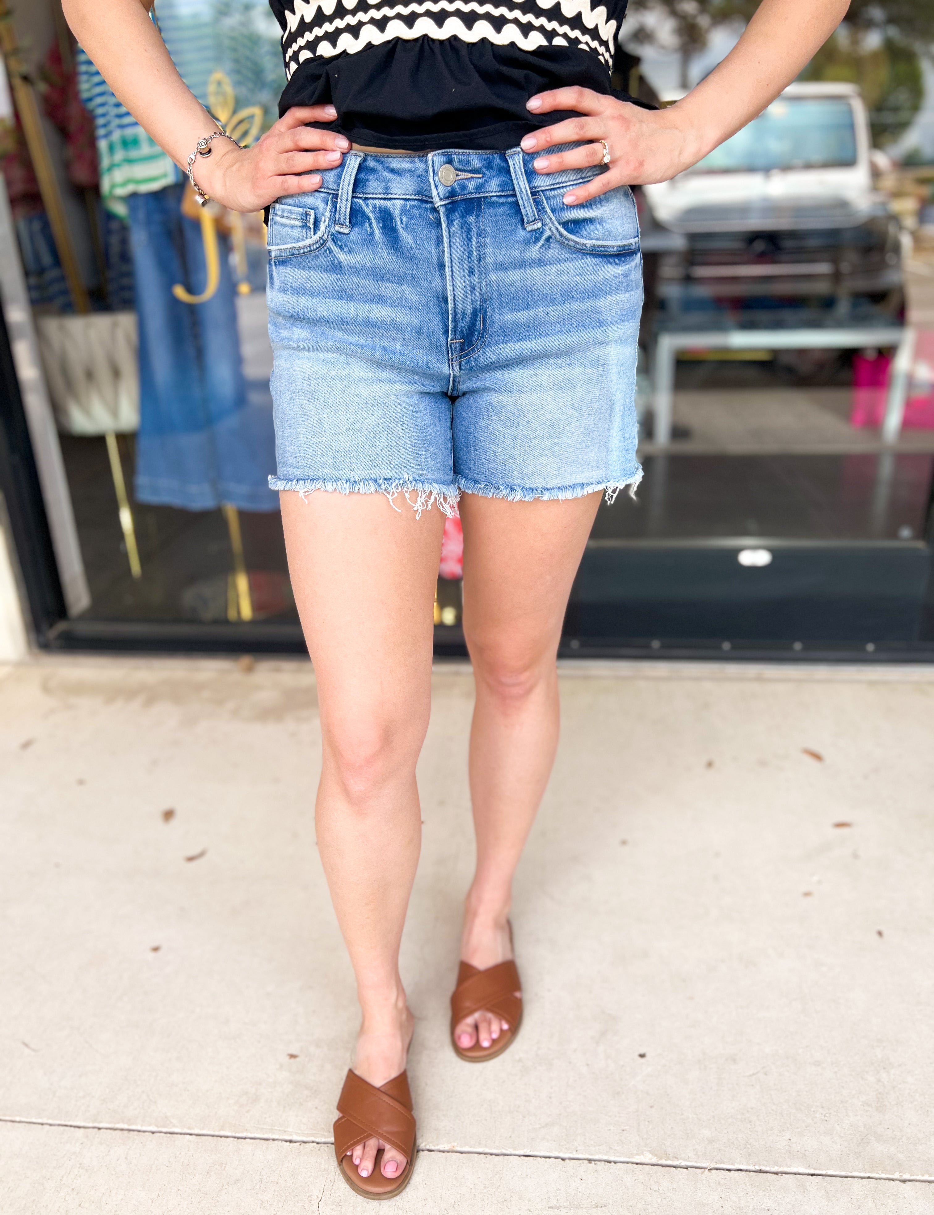 Vervet - High Rise Relaxed Denim Shorts-410 Shorts/Skirts-VEVERT BY FLYING MONKEY-July & June Women's Fashion Boutique Located in San Antonio, Texas