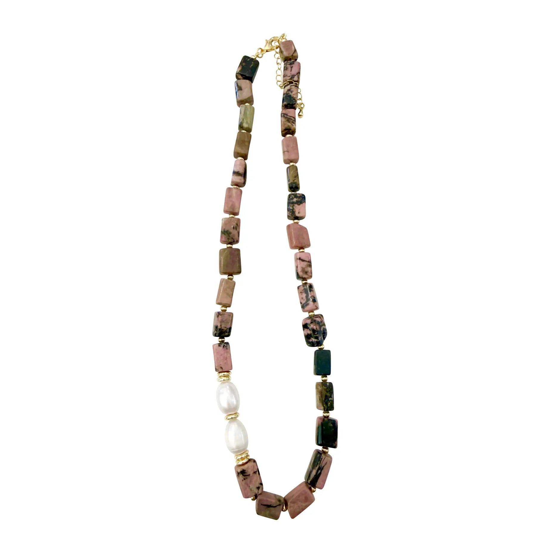 Cloud Beaded Necklace - Pink/Black Agate with Pearl-130 Accessories-Gemelli-July & June Women's Fashion Boutique Located in San Antonio, Texas