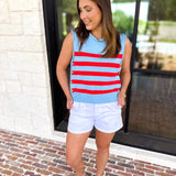 Red & Blue Knit Tank-230 Sweaters/Cardis-ENTRO-July & June Women's Fashion Boutique Located in San Antonio, Texas