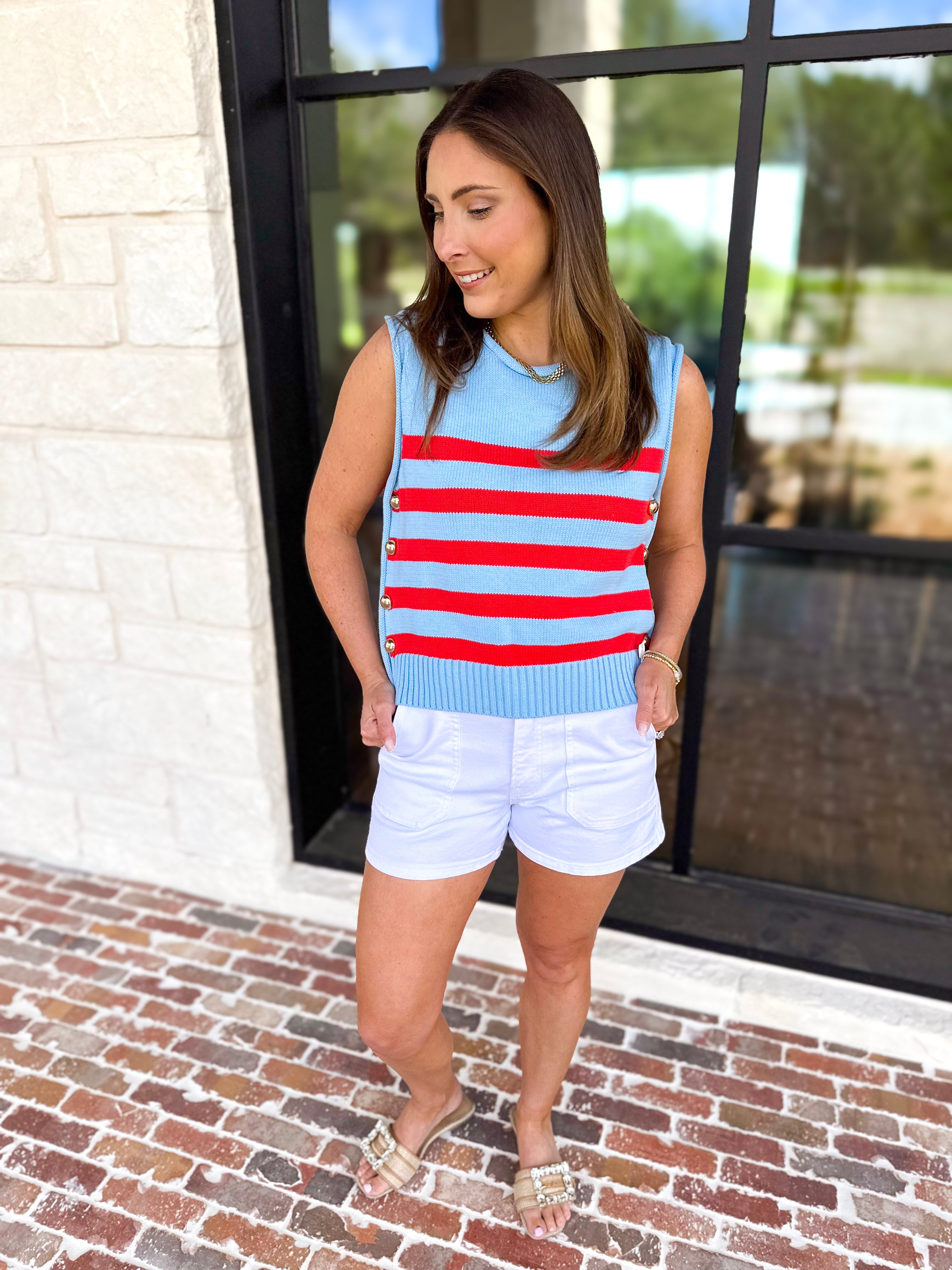 Red & Blue Knit Tank-230 Sweaters/Cardis-ENTRO-July & June Women's Fashion Boutique Located in San Antonio, Texas