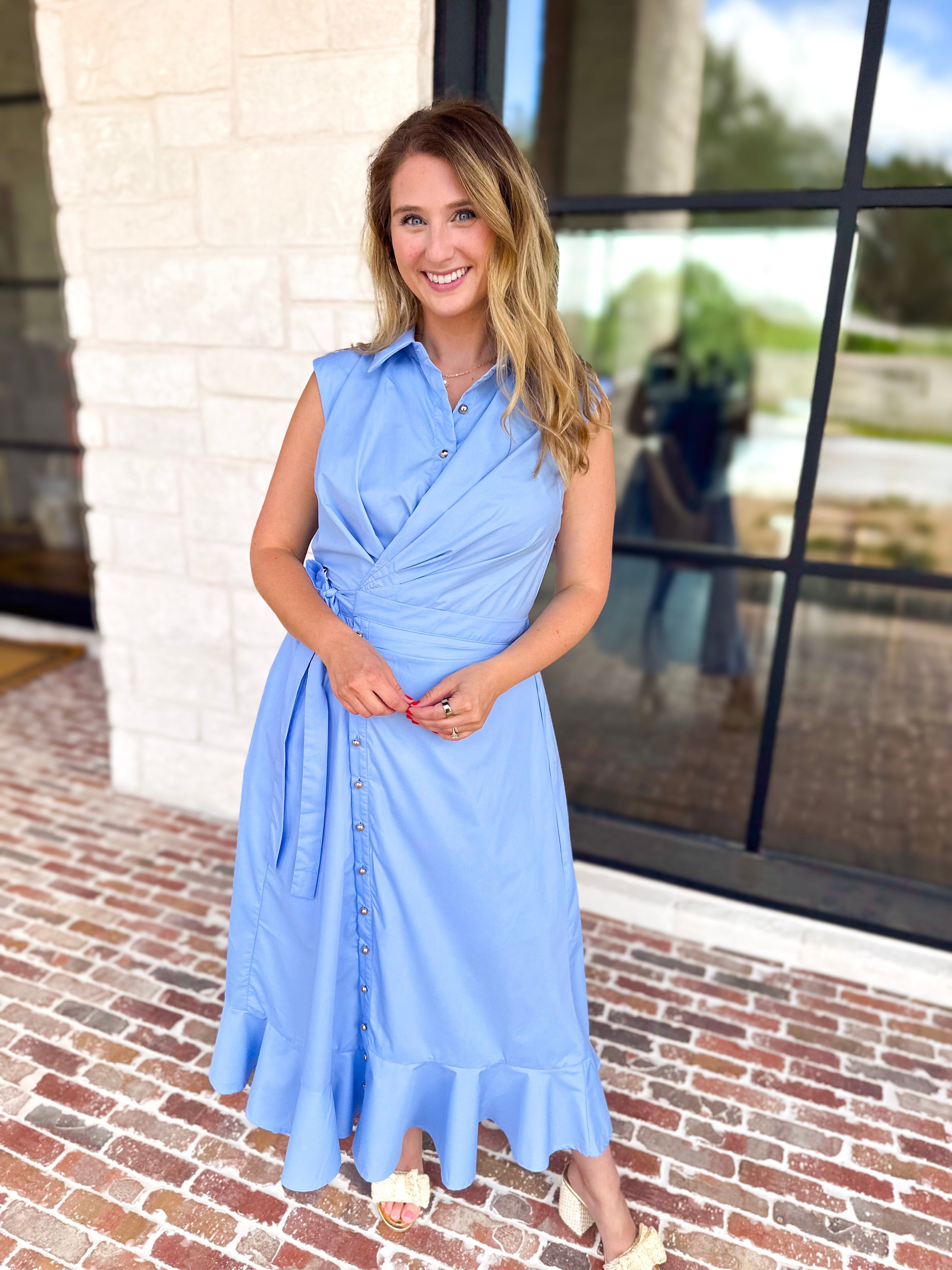 The Polished Light Blue Midi Dress-500 Midi-ENTRO-July & June Women's Fashion Boutique Located in San Antonio, Texas