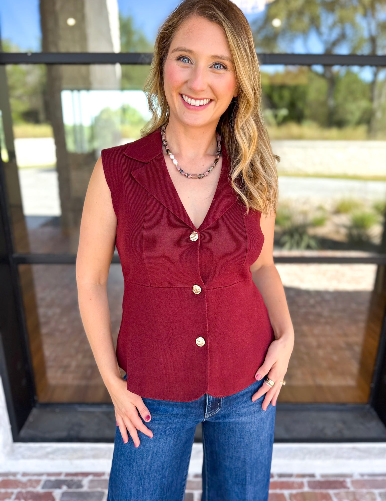 In Style Knit Vest - Merlot-200 Fashion Blouses-SKIES ARE BLUE-July & June Women's Fashion Boutique Located in San Antonio, Texas