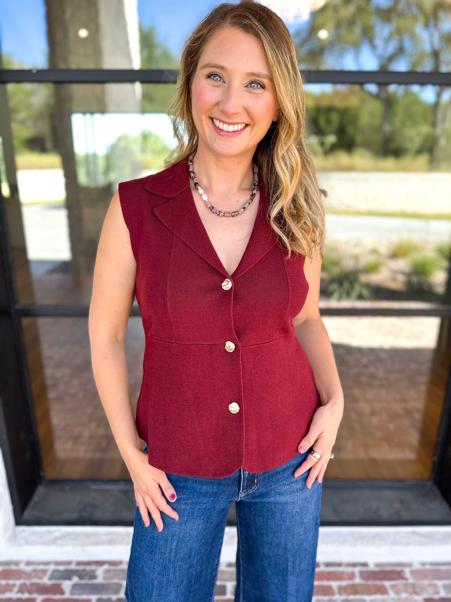 In Style Knit Vest - Merlot-200 Fashion Blouses-SKIES ARE BLUE-July & June Women's Fashion Boutique Located in San Antonio, Texas