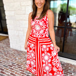 Red Sunburst Midi Dress-500 Midi-FATE-July & June Women's Fashion Boutique Located in San Antonio, Texas