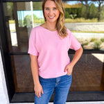 Textured Everyday Knit Top - Ballet Pink-230 Sweaters/Cardis-ALLIE ROSE-July & June Women's Fashion Boutique Located in San Antonio, Texas