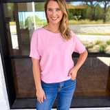 Textured Everyday Knit Top - Ballet Pink-230 Sweaters/Cardis-ALLIE ROSE-July & June Women's Fashion Boutique Located in San Antonio, Texas