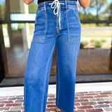 Vervet - High Rise Drawstring Wide Leg Comfy jeans-420 Denim-VEVERT BY FLYING MONKEY-July & June Women's Fashion Boutique Located in San Antonio, Texas