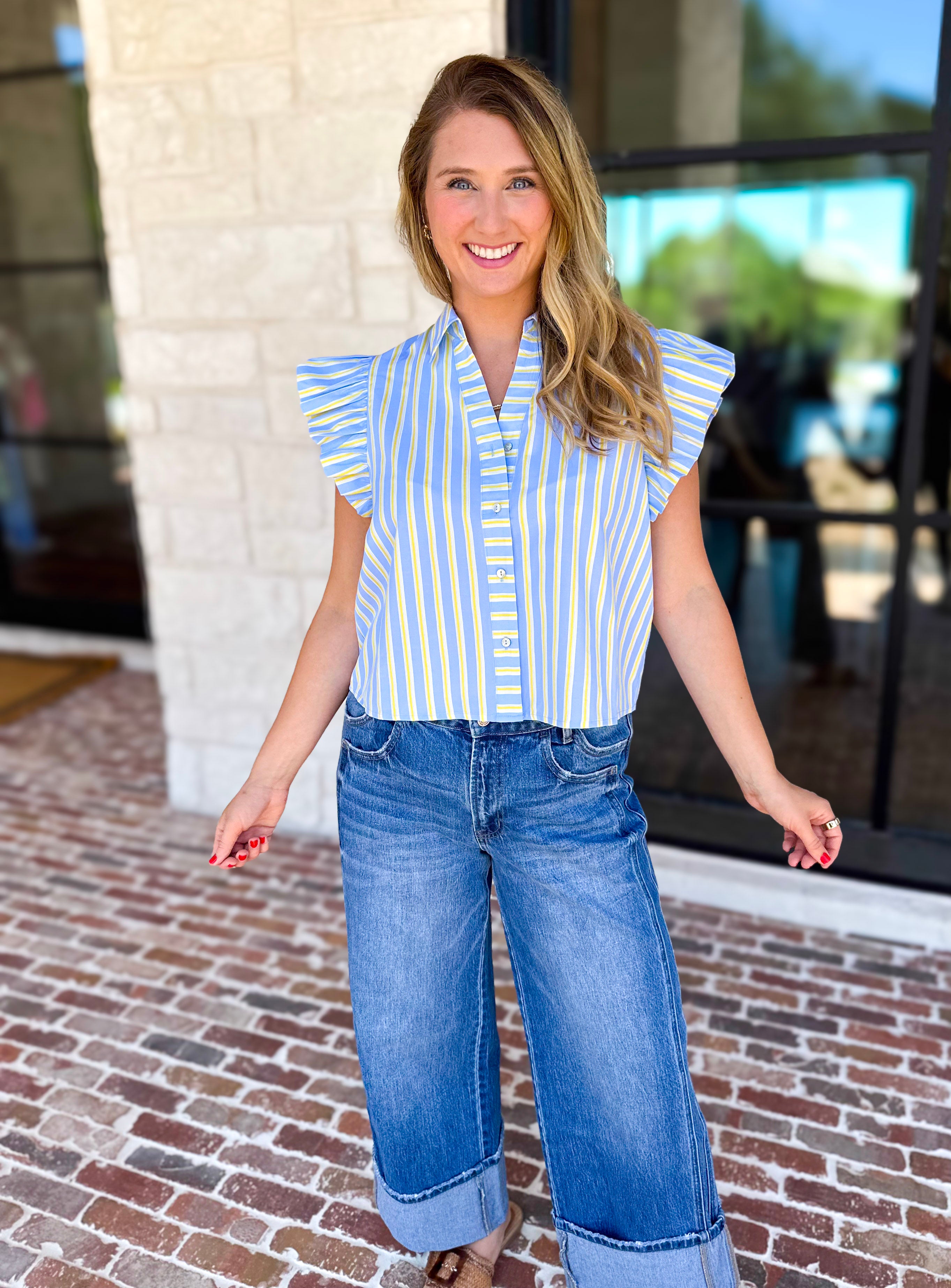 THML - Boardwalk Stripe Blouse-200 Fashion Blouses-THML-July & June Women's Fashion Boutique Located in San Antonio, Texas