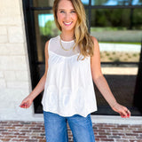 Sheer Details Tank - White-200 Fashion Blouses-FATE-July & June Women's Fashion Boutique Located in San Antonio, Texas