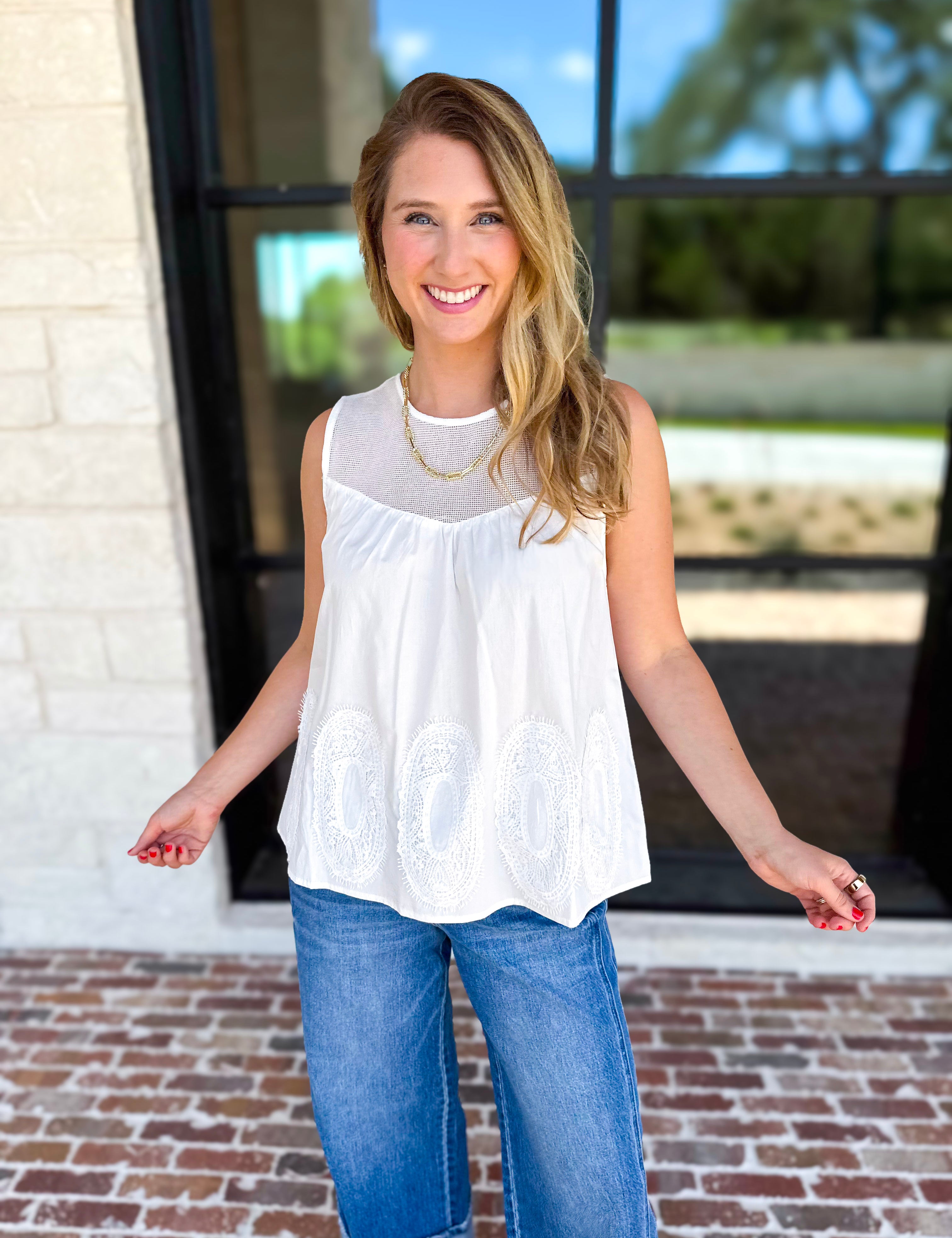 Sheer Details Tank - White-200 Fashion Blouses-FATE-July & June Women's Fashion Boutique Located in San Antonio, Texas