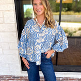 Salty Air Bubble Sleeve Blouse-200 Fashion Blouses-FATE-July & June Women's Fashion Boutique Located in San Antonio, Texas