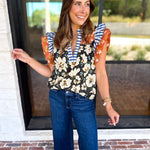 THML - Harvest Florals Ruffle Sleeve Blouse-200 Fashion Blouses-THML-July & June Women's Fashion Boutique Located in San Antonio, Texas