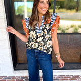 THML - Harvest Florals Ruffle Sleeve Blouse-200 Fashion Blouses-THML-July & June Women's Fashion Boutique Located in San Antonio, Texas