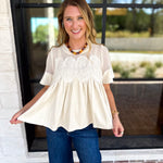 Lace Details Suede Blouse-200 Fashion Blouses-FATE-July & June Women's Fashion Boutique Located in San Antonio, Texas