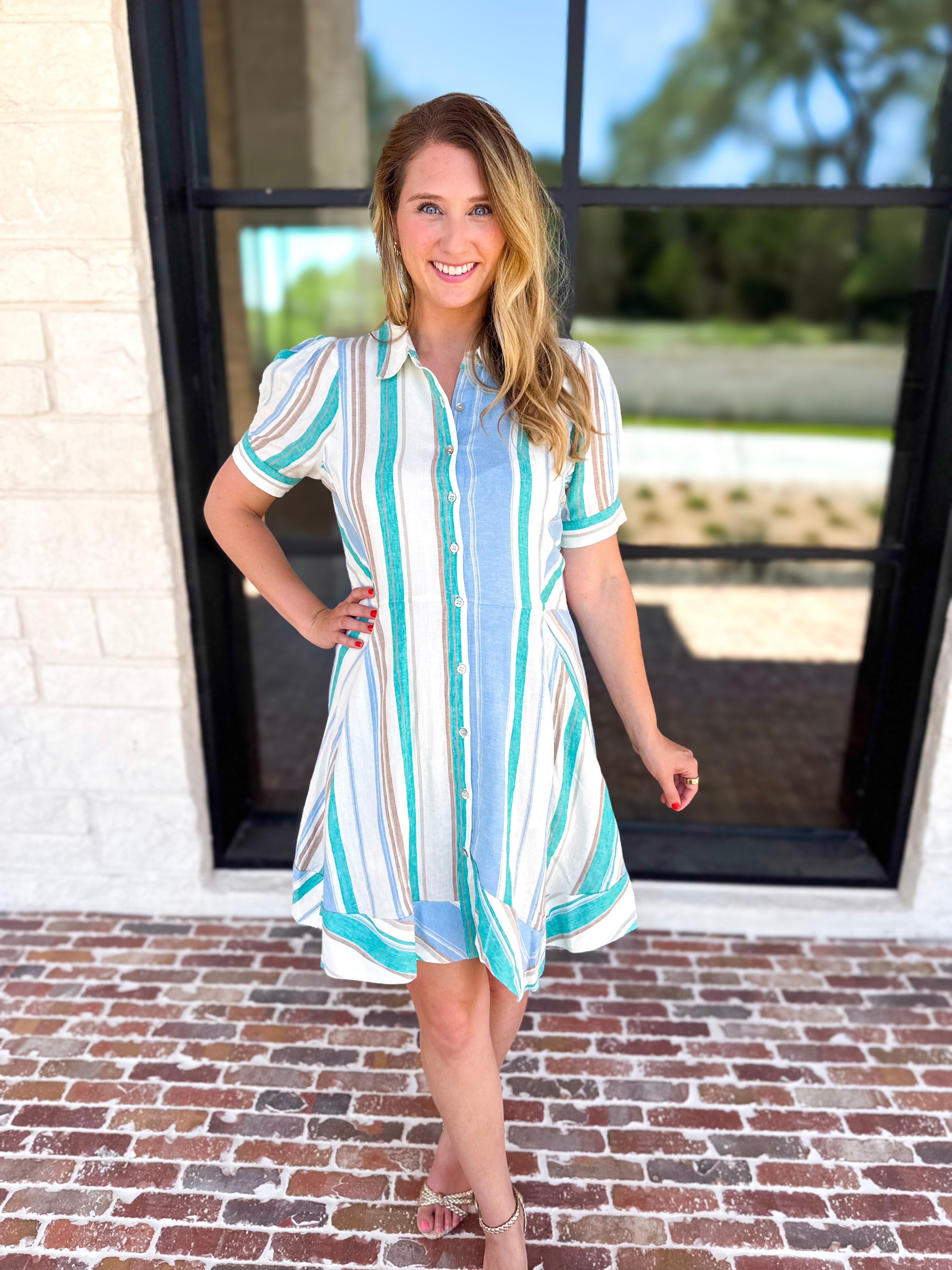 Liverpool - Seaside Stripe Mini Dress-510 Mini-LIVERPOOL JEANS COMPANY-July & June Women's Fashion Boutique Located in San Antonio, Texas