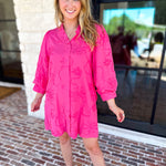 Hot Pink Floral Details Mini Dress-510 Mini-JODIFL-July & June Women's Fashion Boutique Located in San Antonio, Texas