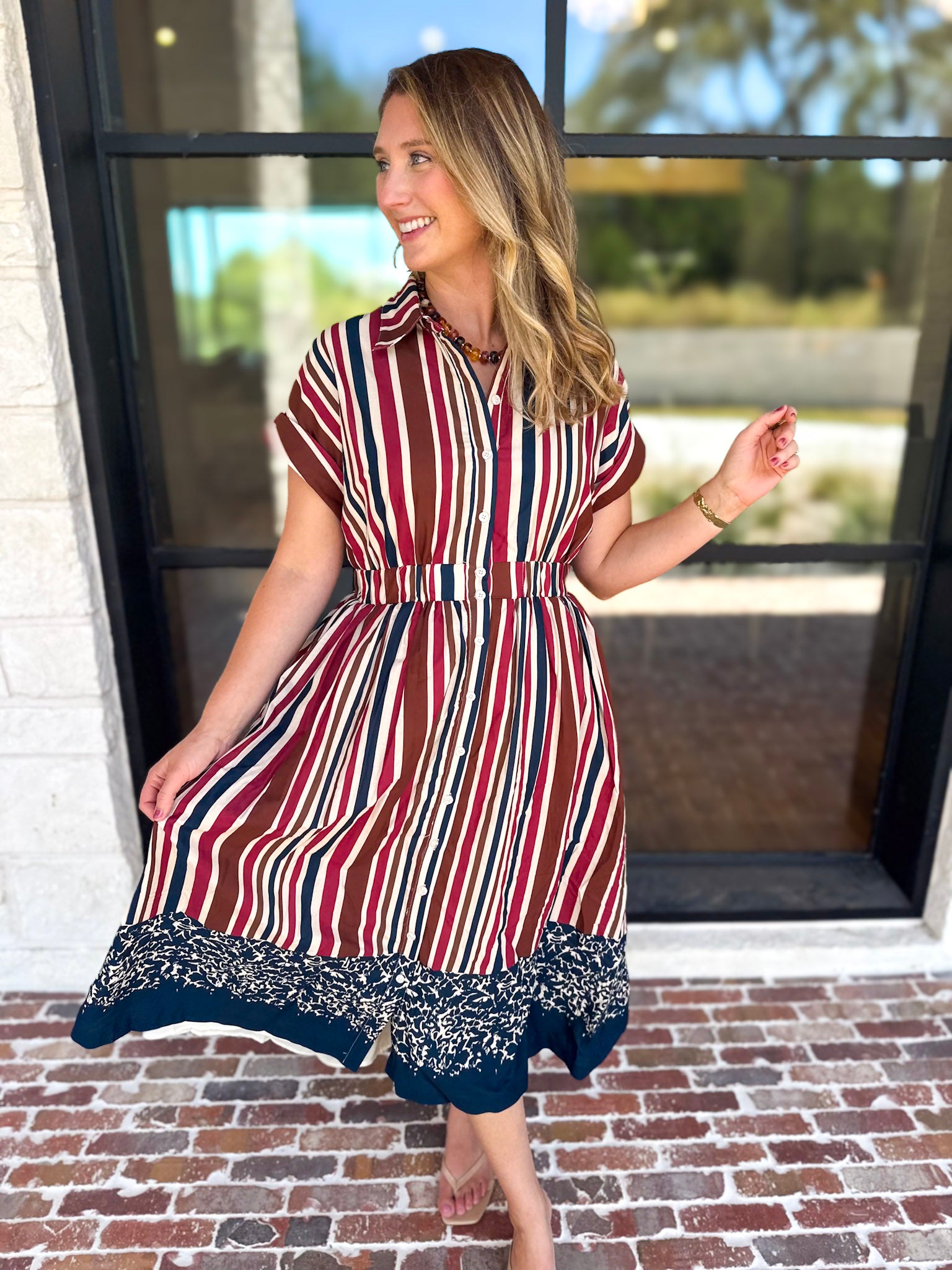 Simply Classic Stripe & Floral Midi Dress-500 Midi-TCEC-July & June Women's Fashion Boutique Located in San Antonio, Texas