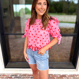 Polka Dot Chic Blouse - Red & Pink-200 Fashion Blouses-ENTRO-July & June Women's Fashion Boutique Located in San Antonio, Texas