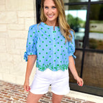 Polka Dot Chic Blouse - Green & Blue-200 Fashion Blouses-ENTRO-July & June Women's Fashion Boutique Located in San Antonio, Texas