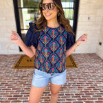 Spring Celebration Blouse - Navy-200 Fashion Blouses-JODIFL-July & June Women's Fashion Boutique Located in San Antonio, Texas