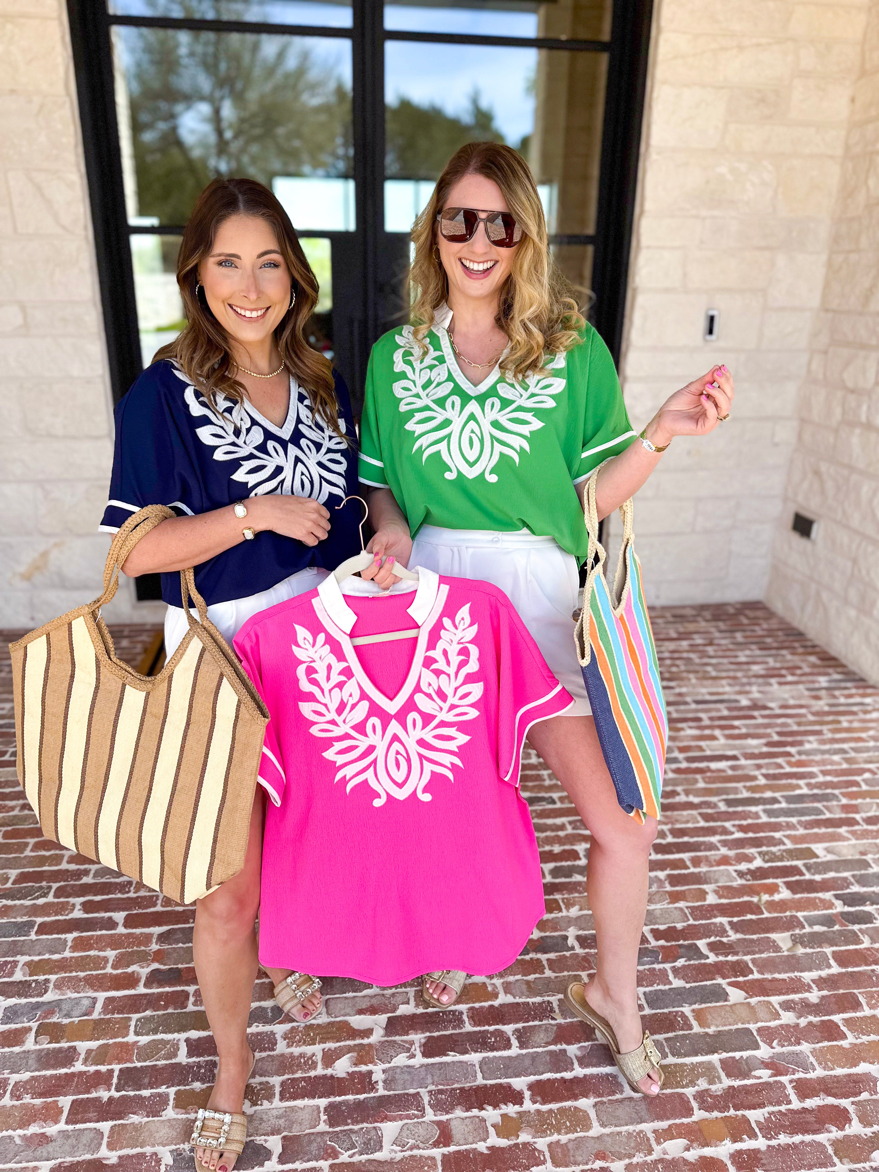 City Strolls Embroidered Blouse - Navy-200 Fashion Blouses-JODIFL-July & June Women's Fashion Boutique Located in San Antonio, Texas