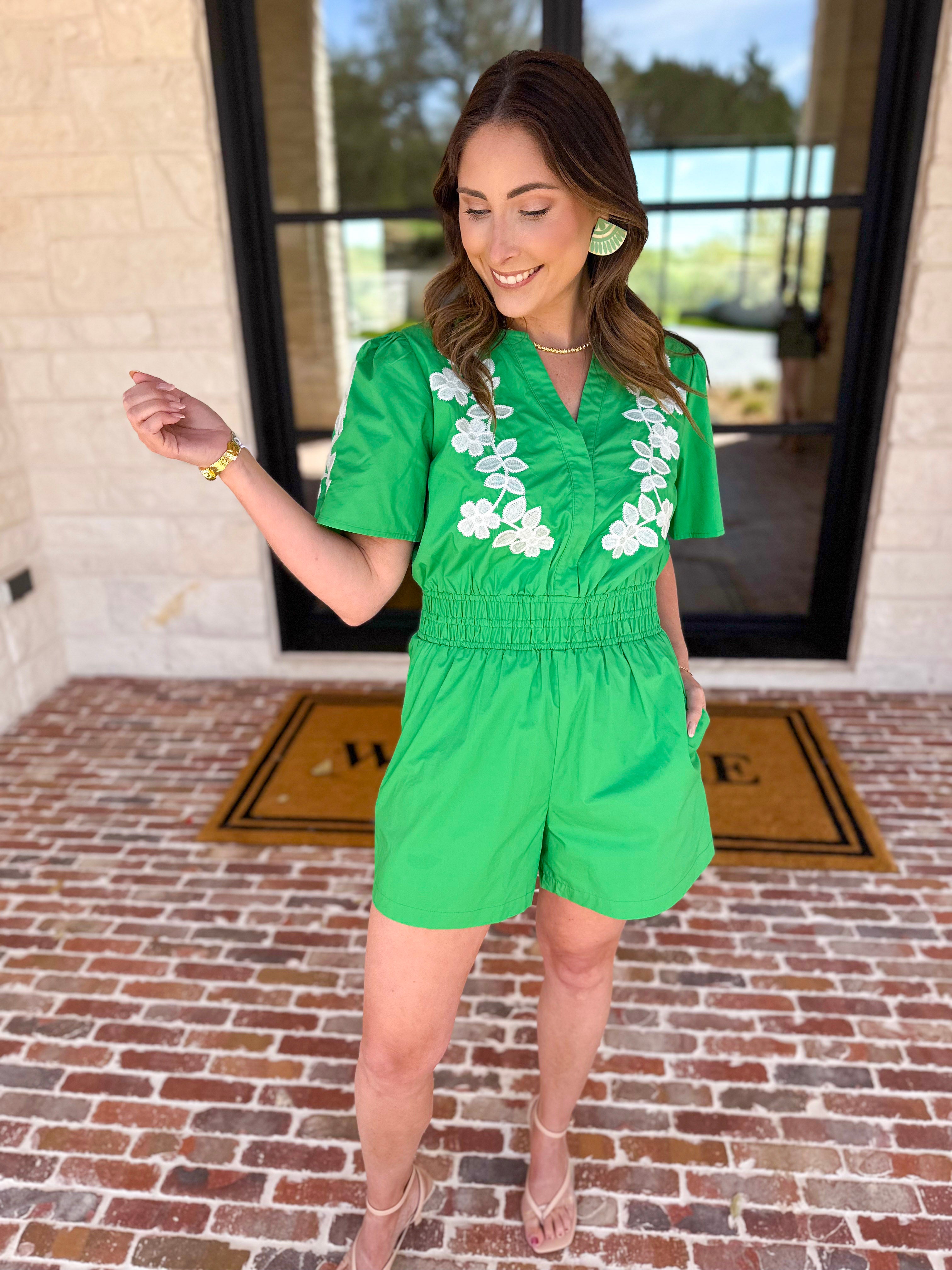 Girls Night Romper - Kelly Green-510 Mini-JODIFL-July & June Women's Fashion Boutique Located in San Antonio, Texas