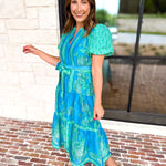 Current Air - Blue Tide Floral Midi Dress-500 Midi-CURRENT AIR CLOTHING-July & June Women's Fashion Boutique Located in San Antonio, Texas