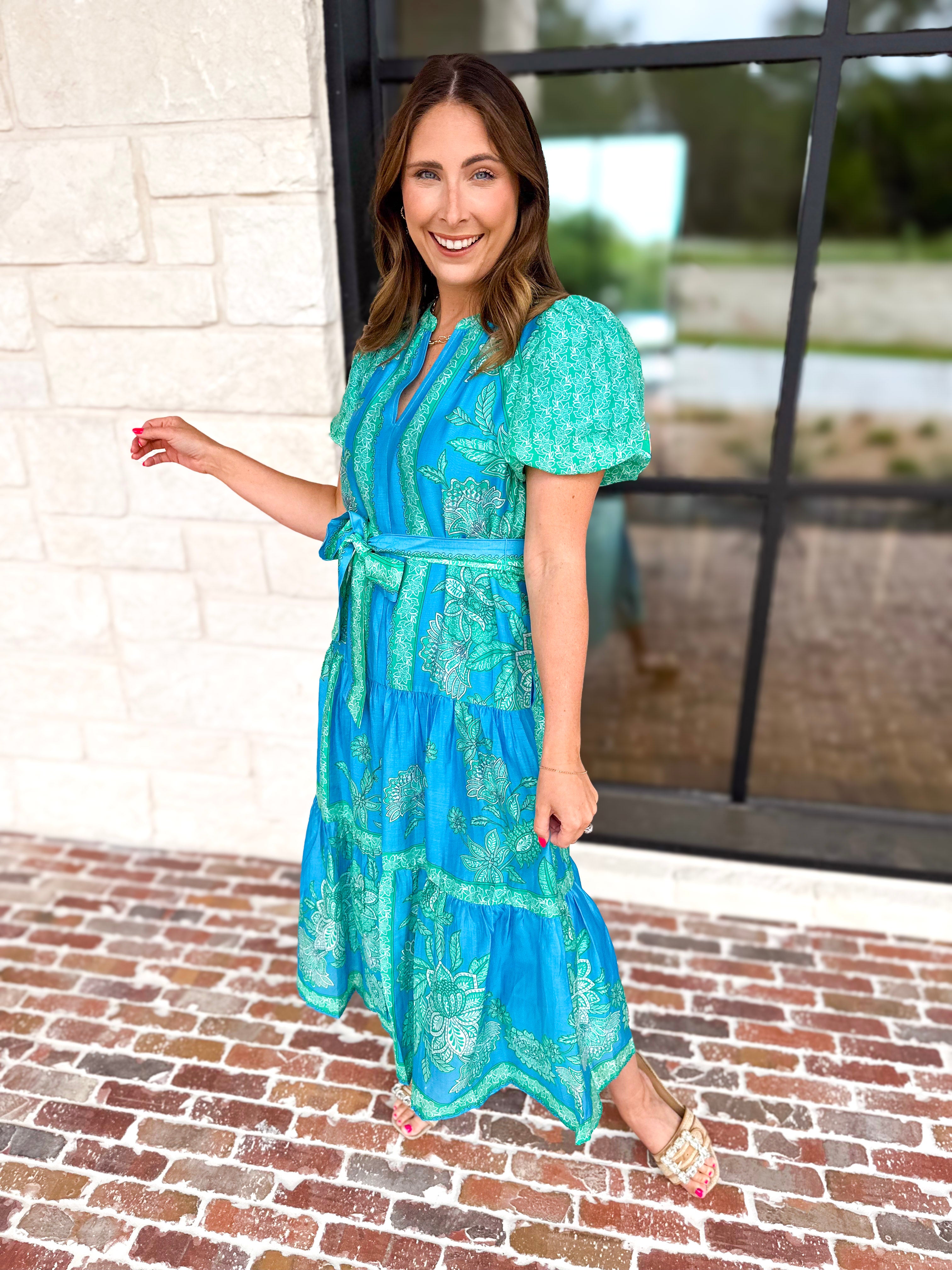 Current Air - Blue Tide Floral Midi Dress-500 Midi-CURRENT AIR CLOTHING-July & June Women's Fashion Boutique Located in San Antonio, Texas