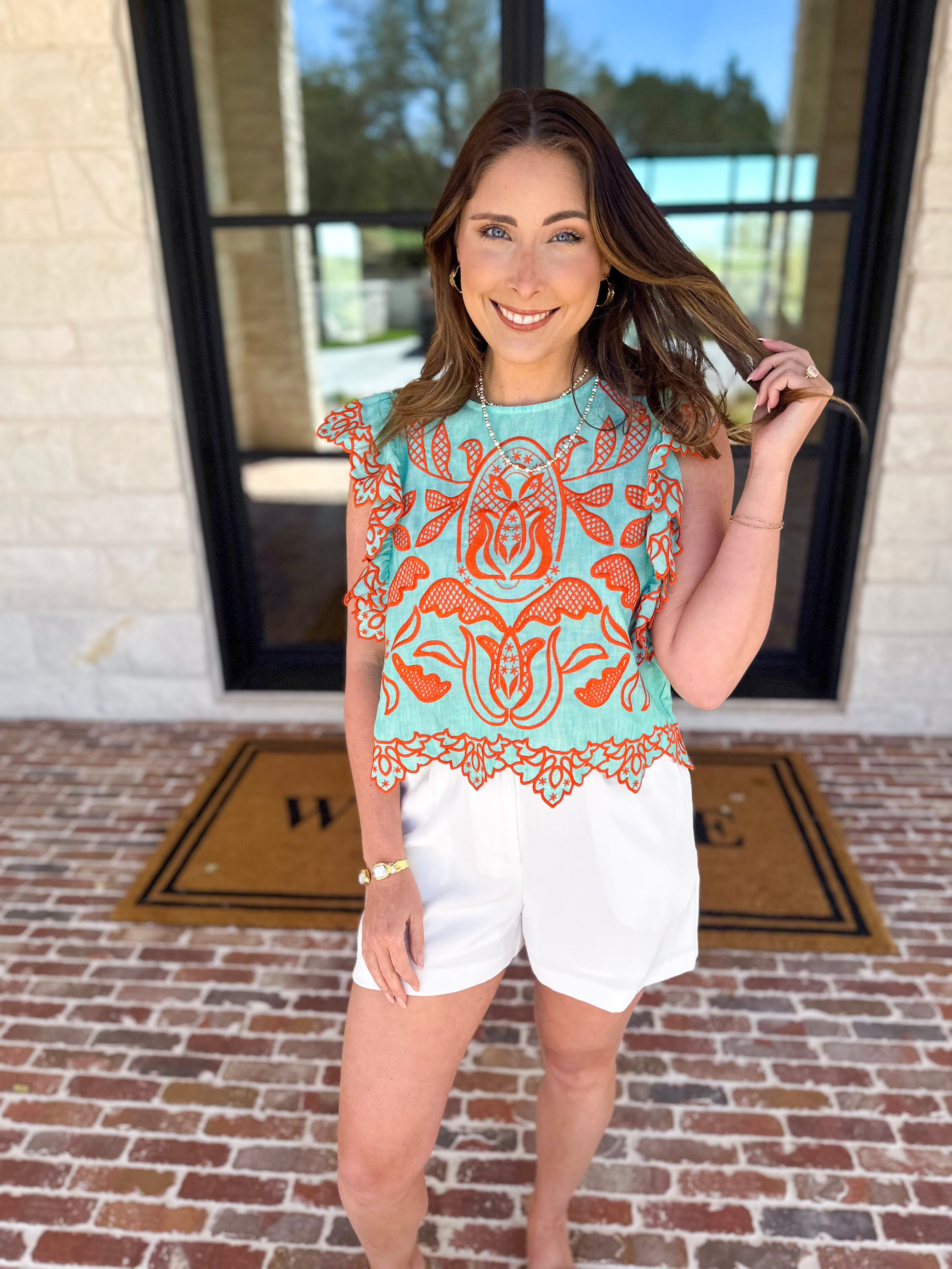 THML - The Jessica Embroidered Blouse-200 Fashion Blouses-THML-July & June Women's Fashion Boutique Located in San Antonio, Texas
