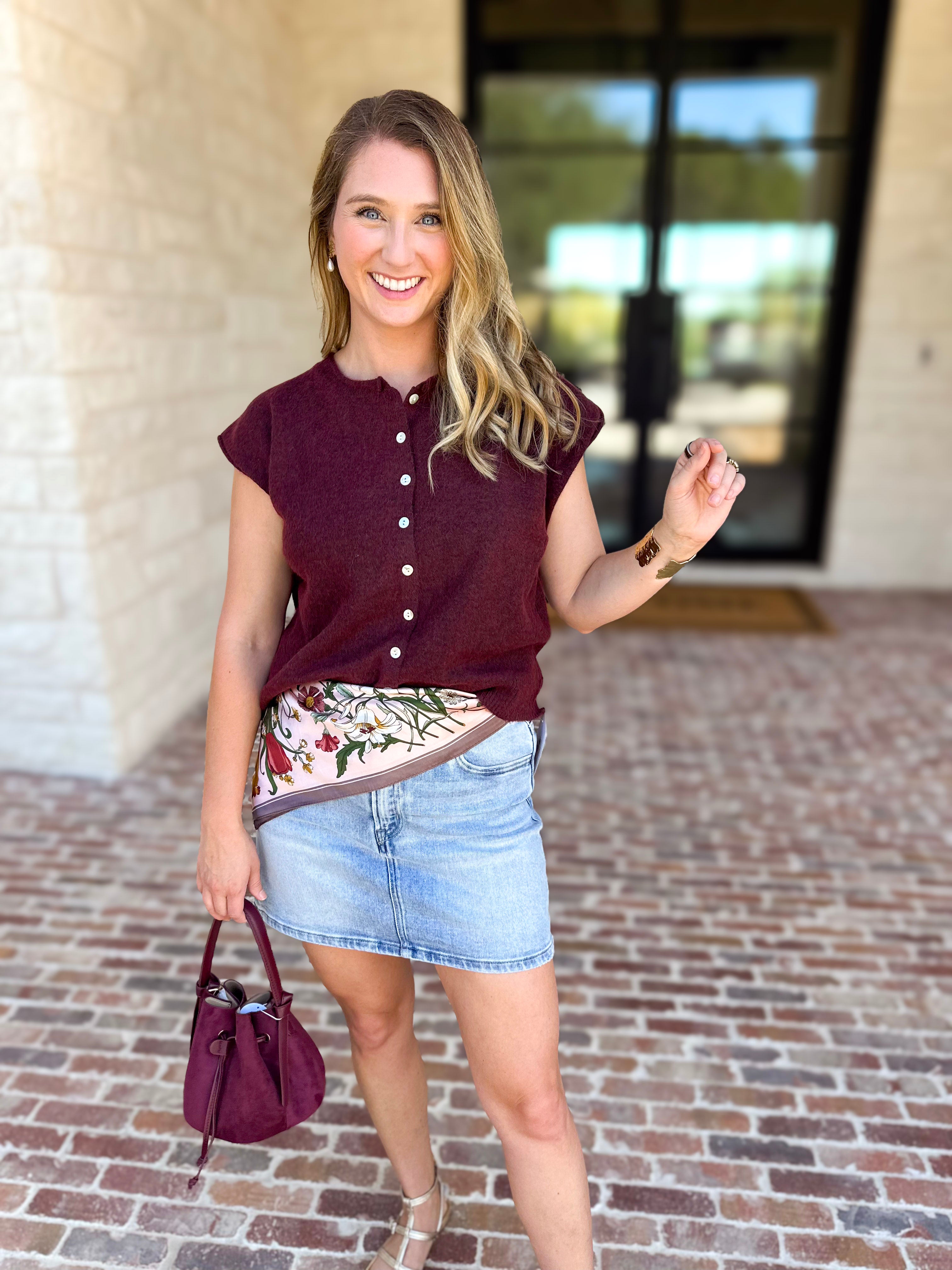 Short Sleeve Everyday Cardigan - Merlot-230 Sweaters/Cardis-DOUBLE ZERO-July & June Women's Fashion Boutique Located in San Antonio, Texas