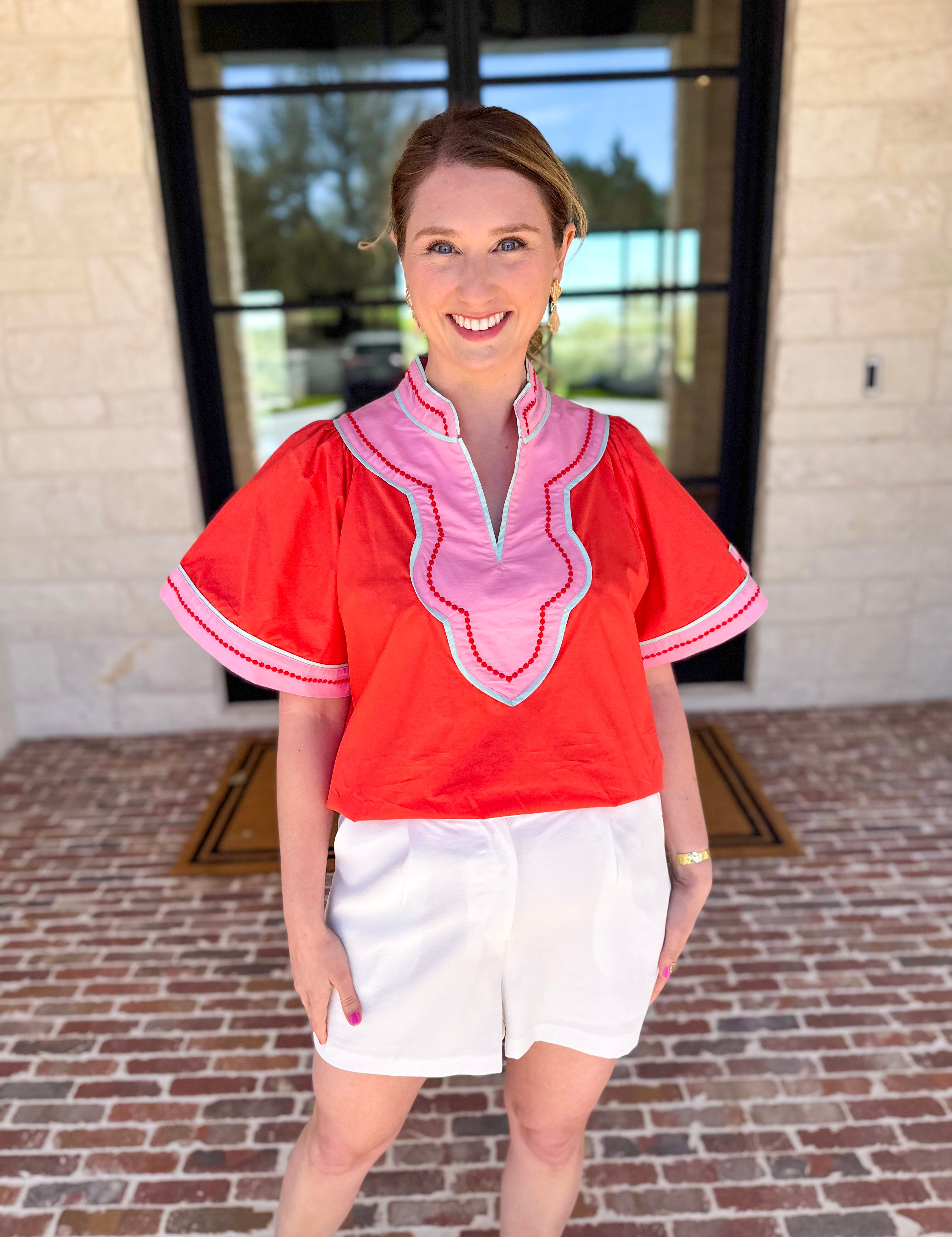 THML - Sunburst & Pink Blouse-200 Fashion Blouses-THML-July & June Women's Fashion Boutique Located in San Antonio, Texas