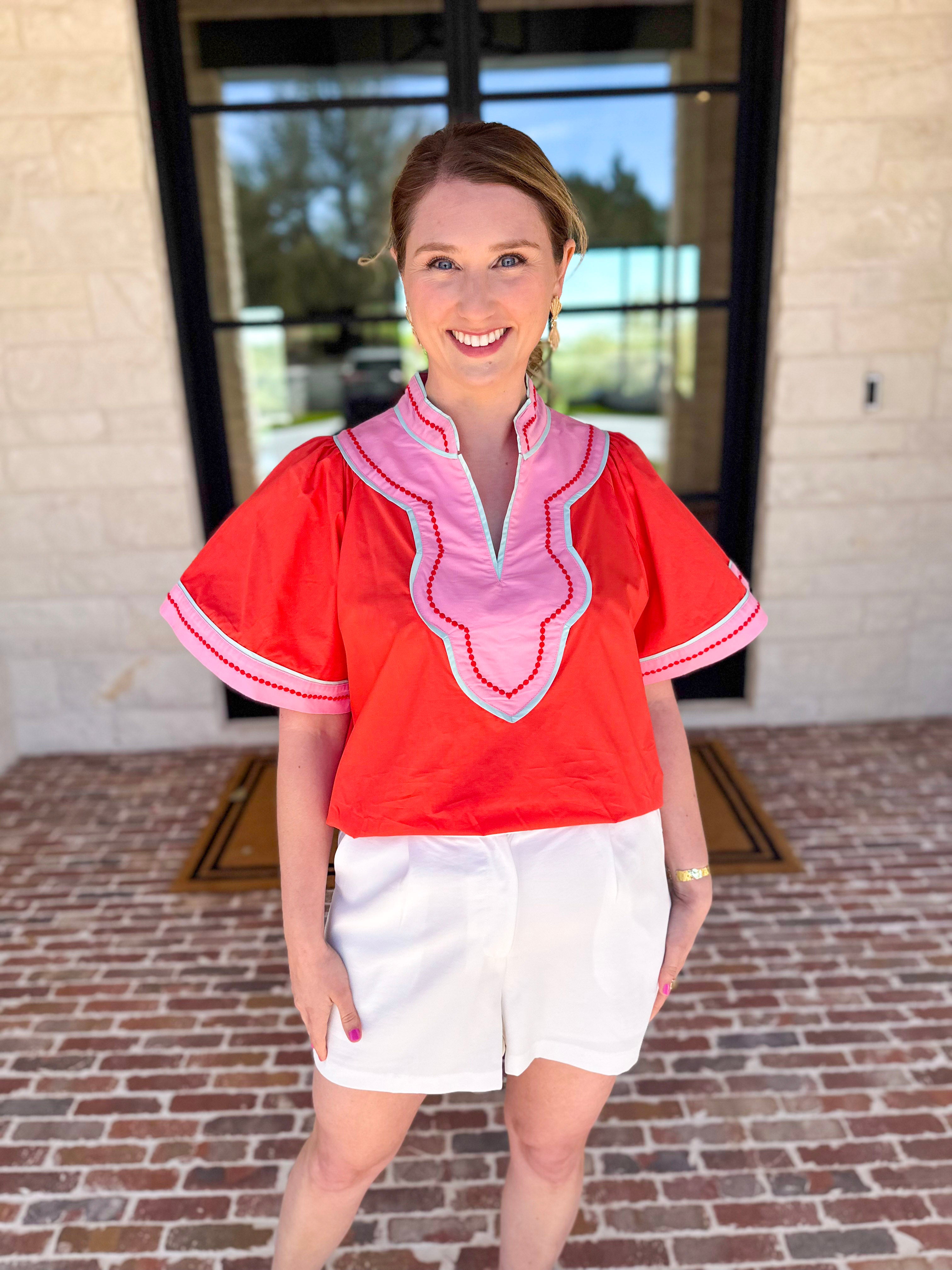 THML - Sunburst & Pink Blouse-200 Fashion Blouses-THML-July & June Women's Fashion Boutique Located in San Antonio, Texas