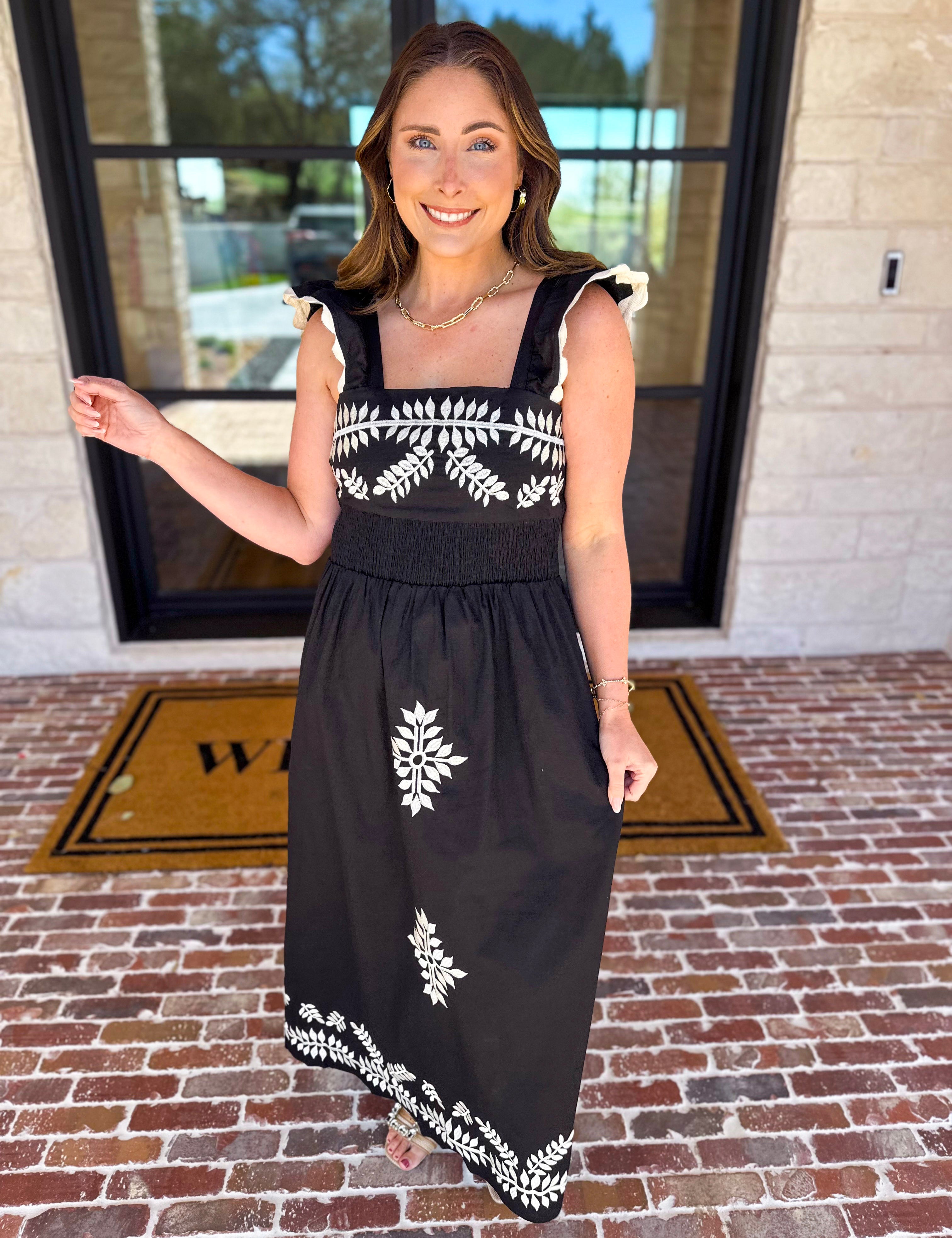 THML - Black Embroidered Midi Dress-500 Midi-THML-July & June Women's Fashion Boutique Located in San Antonio, Texas